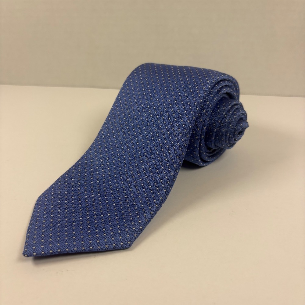 David Donahue Tie Mens 3" Blue Woven Silk Micro Dot Handmade USA Italian Fabric